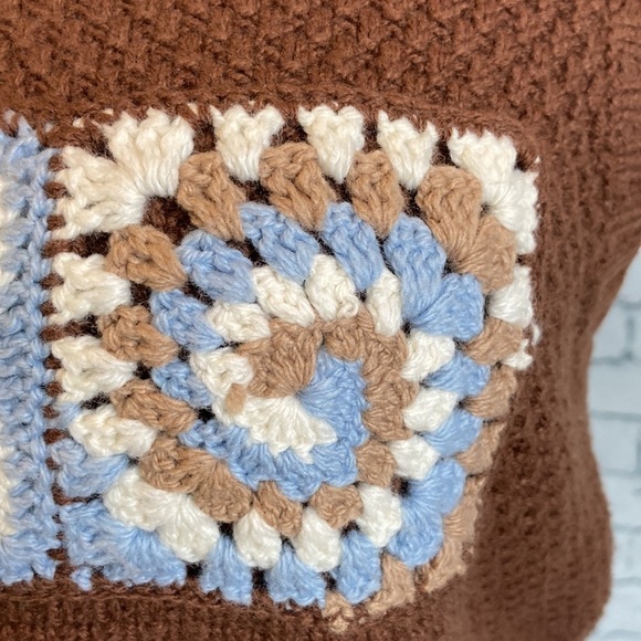 Sunday Best Crochet Knit Squares Cropped Sweater Vest S Academia Boho Grannycore - Picture 7 of 16